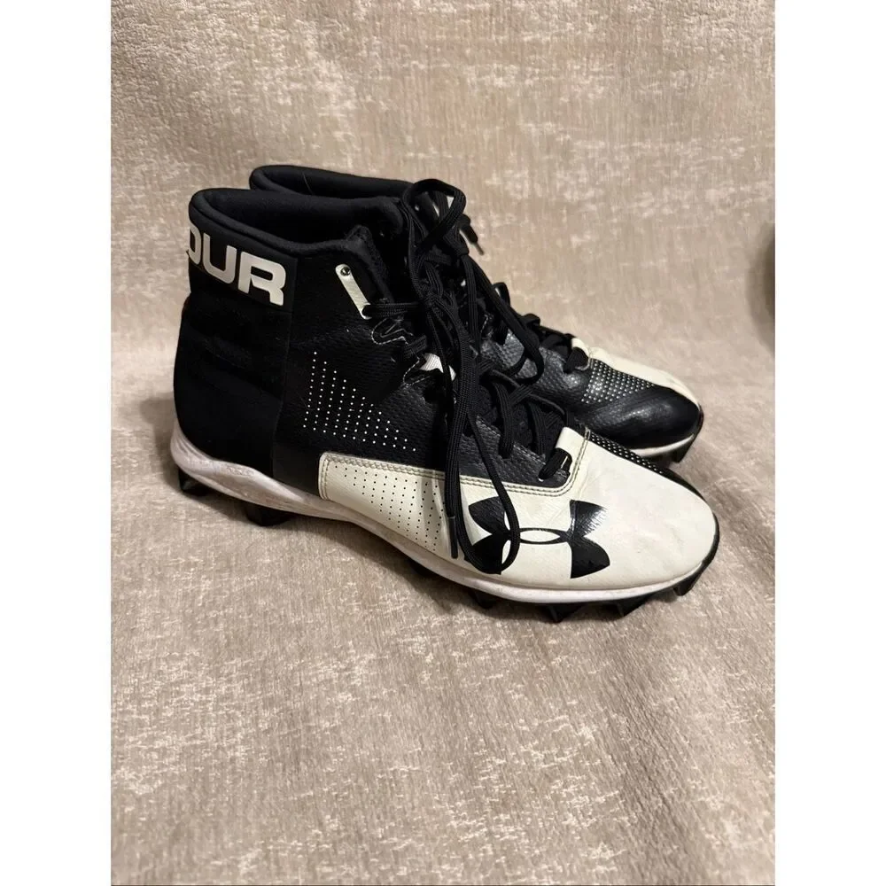 Under Armour Boys Renegade RM Lace Up Mid Top Football Cleats Black White Size 9